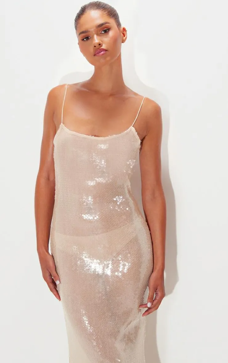 Sequin Square Neck Fishtail Maxi Dress-PrettyLittleThing Outlet