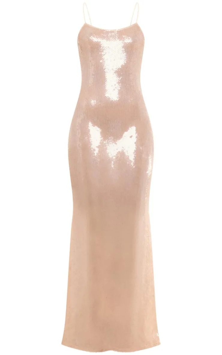 Sequin Square Neck Fishtail Maxi Dress-PrettyLittleThing Outlet