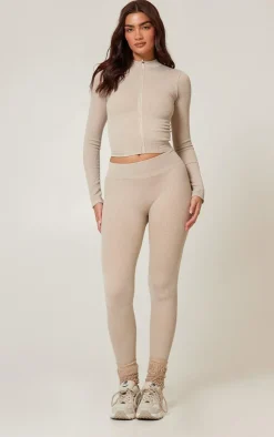 PrettyLittleThing Athletic Jackets*Acid Wash Seamless Ribbed Zip Up Cropped Sports Jacket
