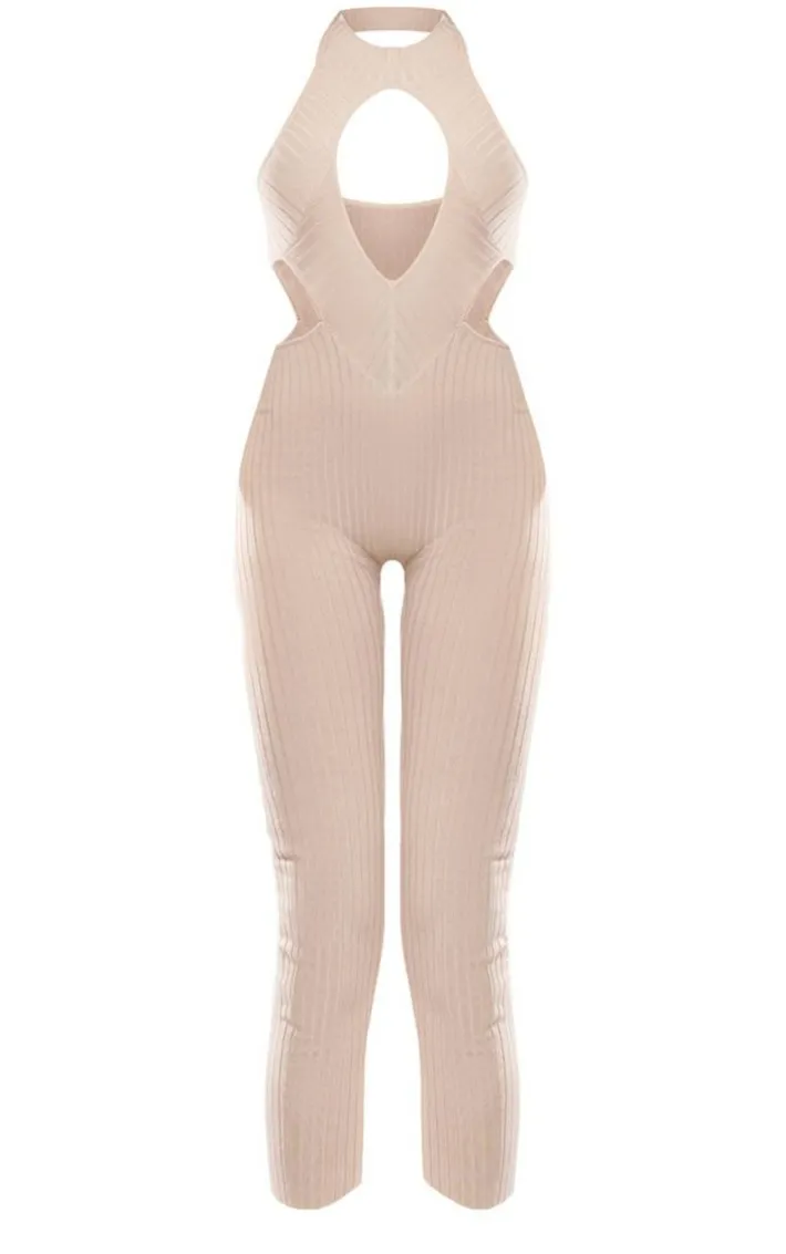 Oatmeal Knitted Cut Out Jumpsuit
