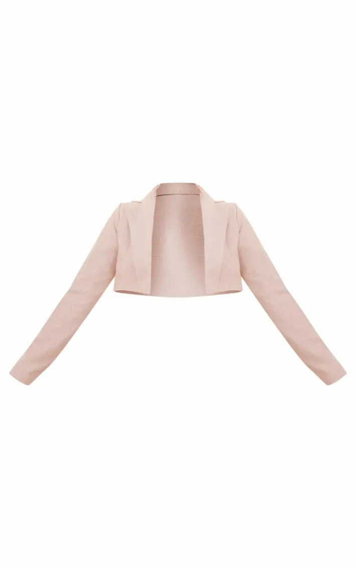 Oatmeal Linen Look Crop Blazer