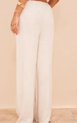 Oatmeal Linen Look Pintuck Slouchy Pants