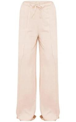 Oatmeal Linen Look Pintuck Slouchy Pants