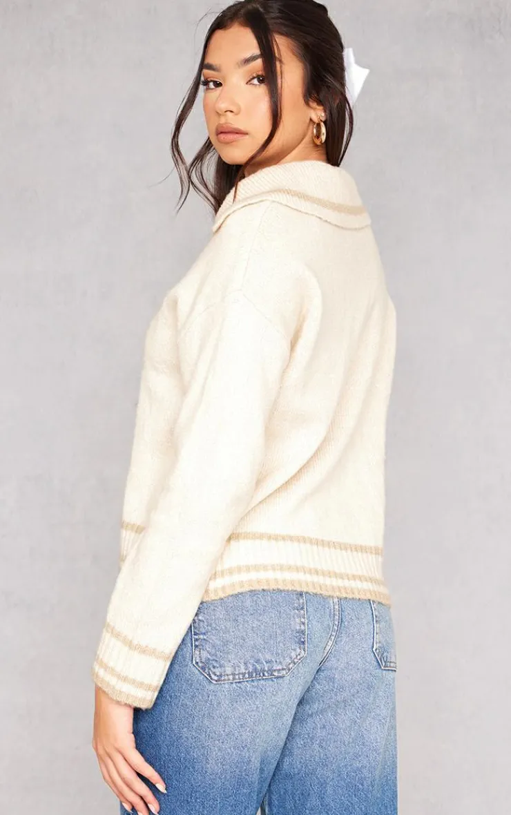 PrettyLittleThing Sweaters*Soft Knit Varsity V Neck Sweater