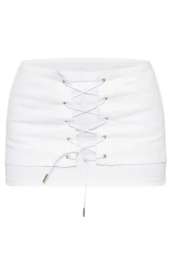 Best PrettyLittleThing Lace Front Denim Mini Skirt Off White