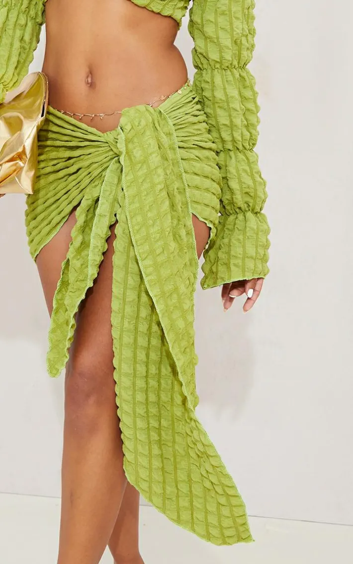 Olive Bubble Textured Tie Side Beach Sarong