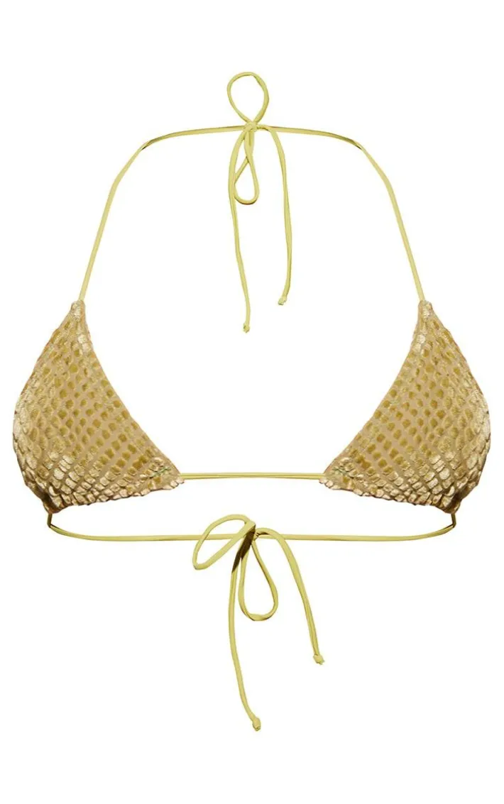 Olive Devore Triangle Bikini Top