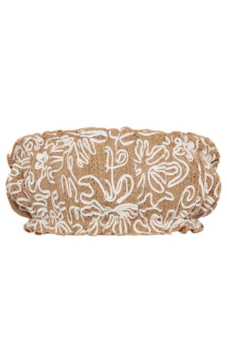 PrettyLittleThing Floral Detail Ruched Bandeau Top Olive