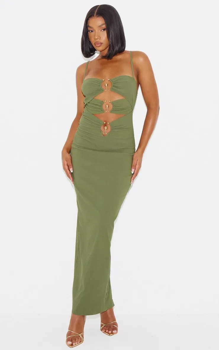 Gold Trim Cut Out Maxi Dress-PrettyLittleThing