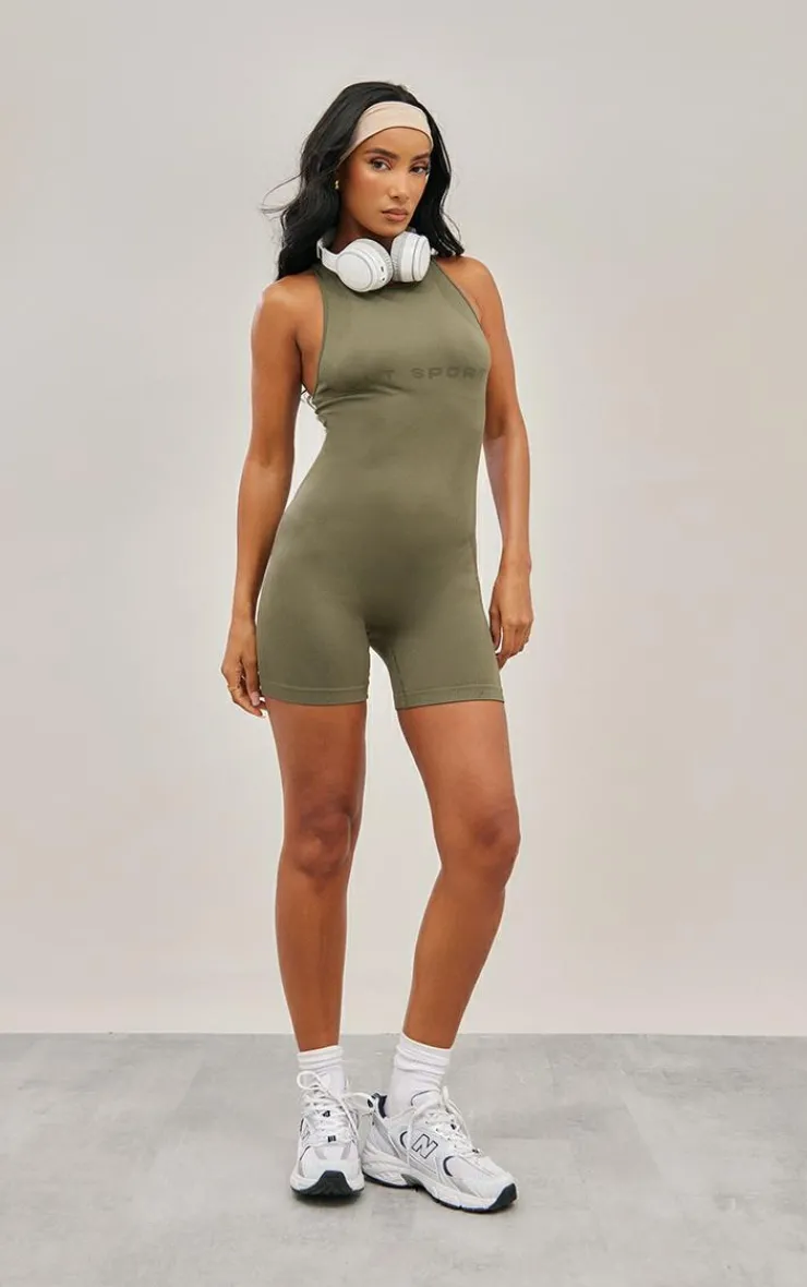 PrettyLittleThing Seamless Gym Wear*Seamless Strappy Ruched Bum Gym Unitard