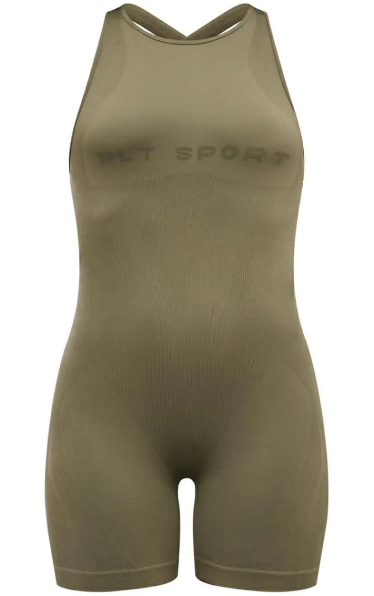 PrettyLittleThing Seamless Gym Wear*Seamless Strappy Ruched Bum Gym Unitard