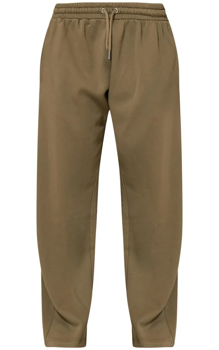 Discount PrettyLittleThing Washed Rib Panel Wide Leg Sweatpants Olive