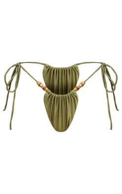 PrettyLittleThing Christmas Shop*Wooden Bead Ruched Tie Side Bikini Bottoms