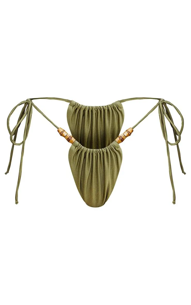 PrettyLittleThing Christmas Shop*Wooden Bead Ruched Tie Side Bikini Bottoms