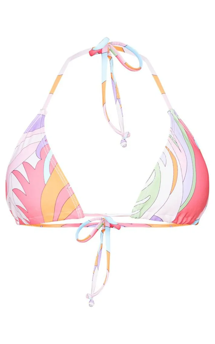Orange Abstract Padded Triangle Bikini Top
