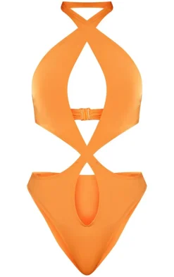 Orange Asymmetric Strap Cut Out Swimsuit
