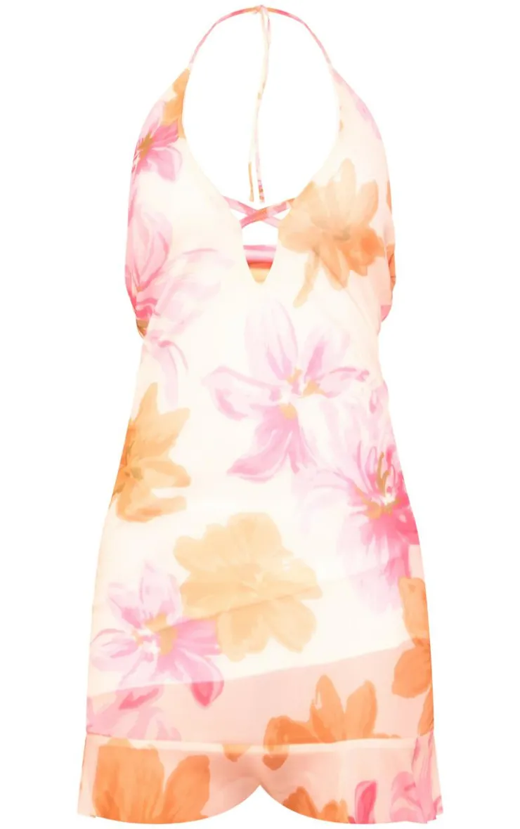 Floral Print Cut Out T Bar Mini Dress-PrettyLittleThing Hot