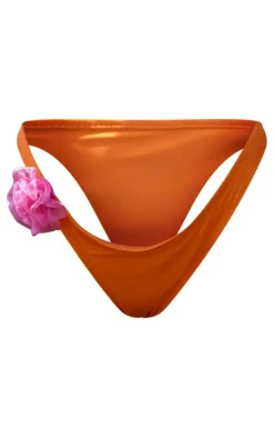 Orange Flower Detail Tie Side Bikini Bottoms