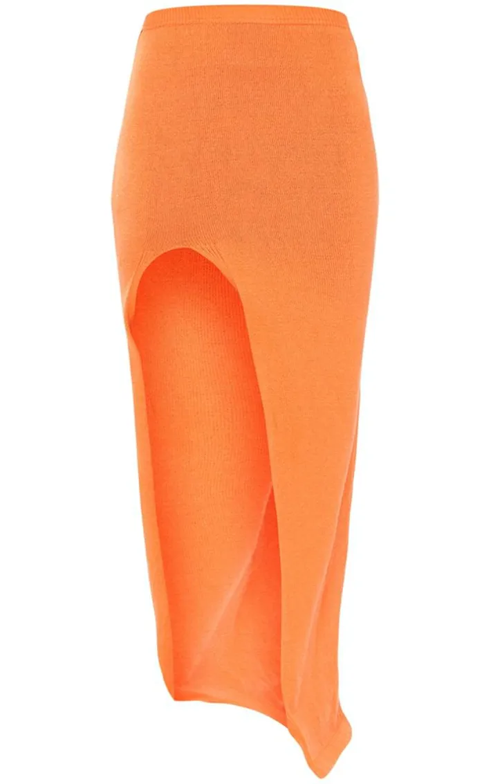 Orange Knit Extreme Split Maxi Skirt