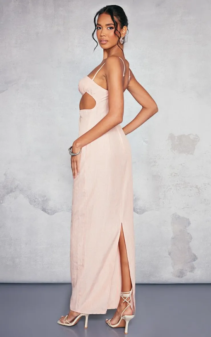 Linen Look Underwired Side Cut Out Strappy Maxi Dress-PrettyLittleThing Hot