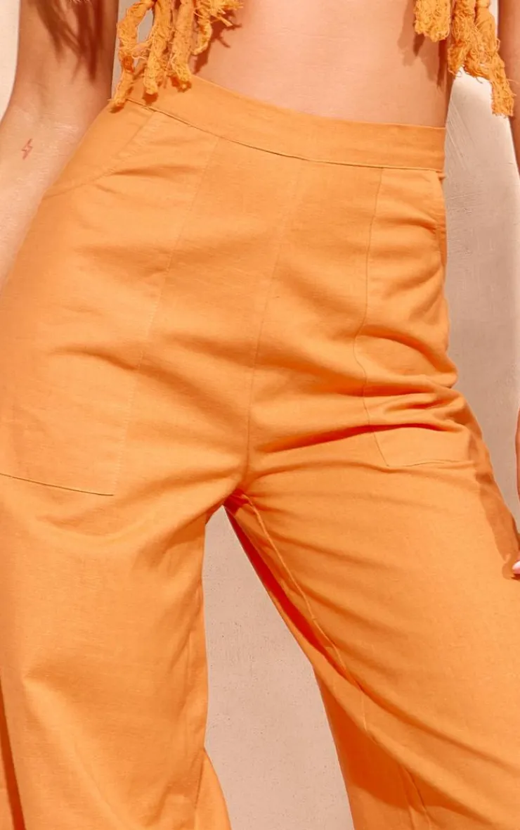 PrettyLittleThing Linen Look Wide Leg Pants Orange