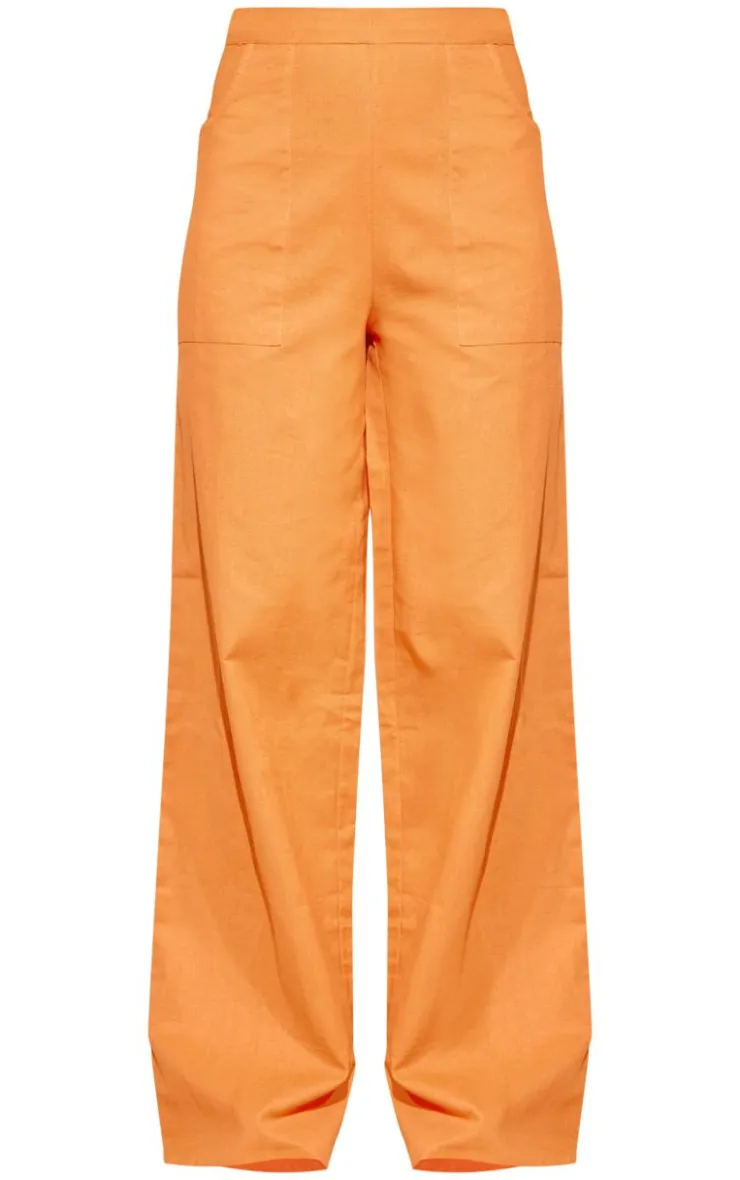 PrettyLittleThing Linen Look Wide Leg Pants Orange
