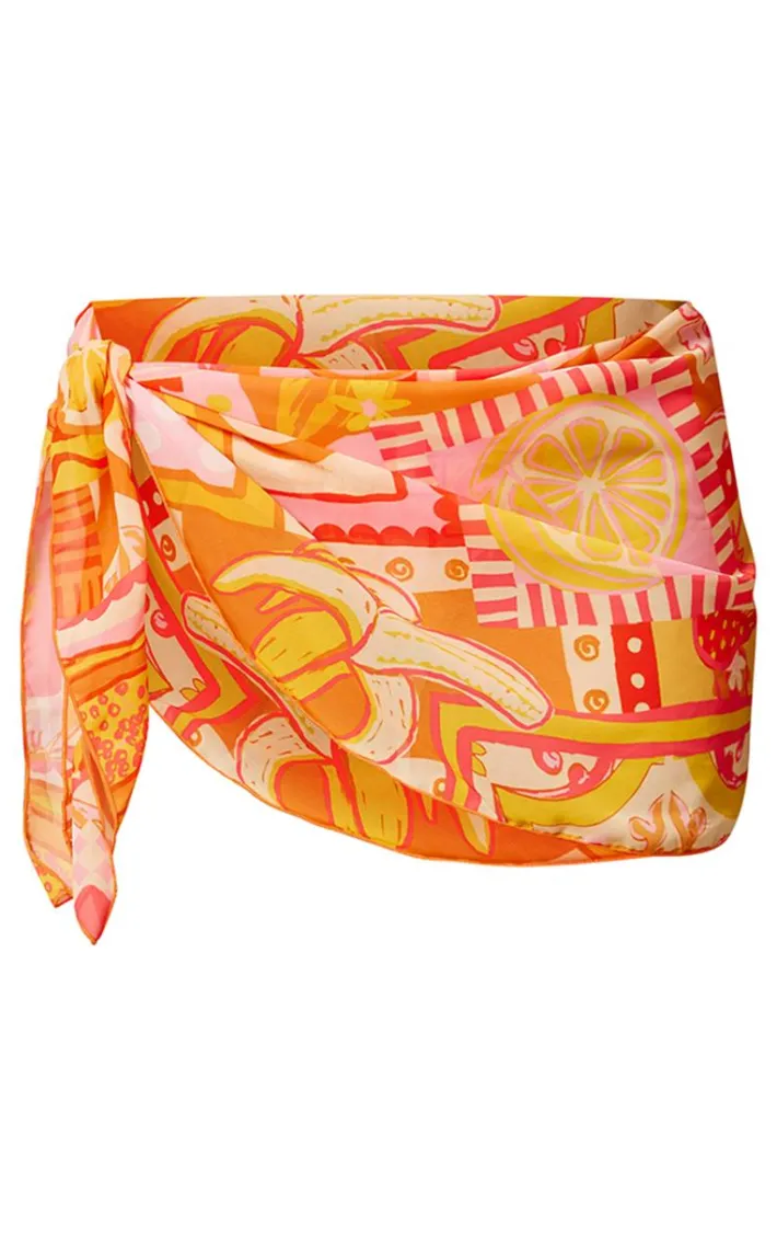 Orange Postcard Fruit Print Beach Sarong
