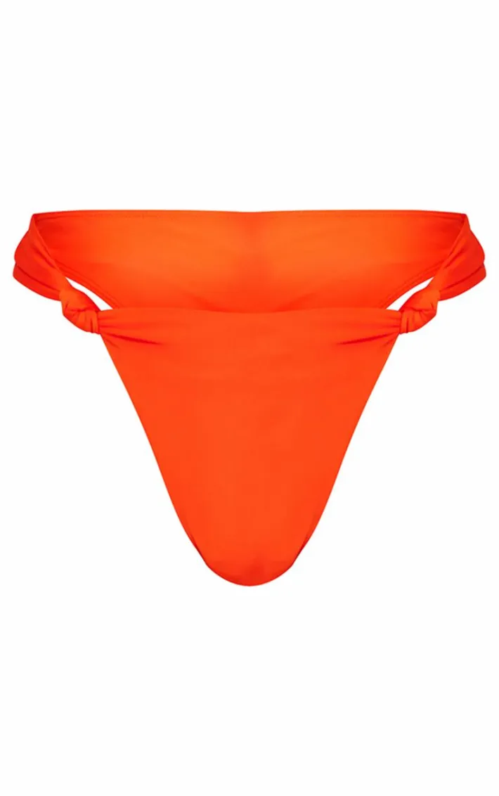 Orange Ruched Knot Bikini Bottoms