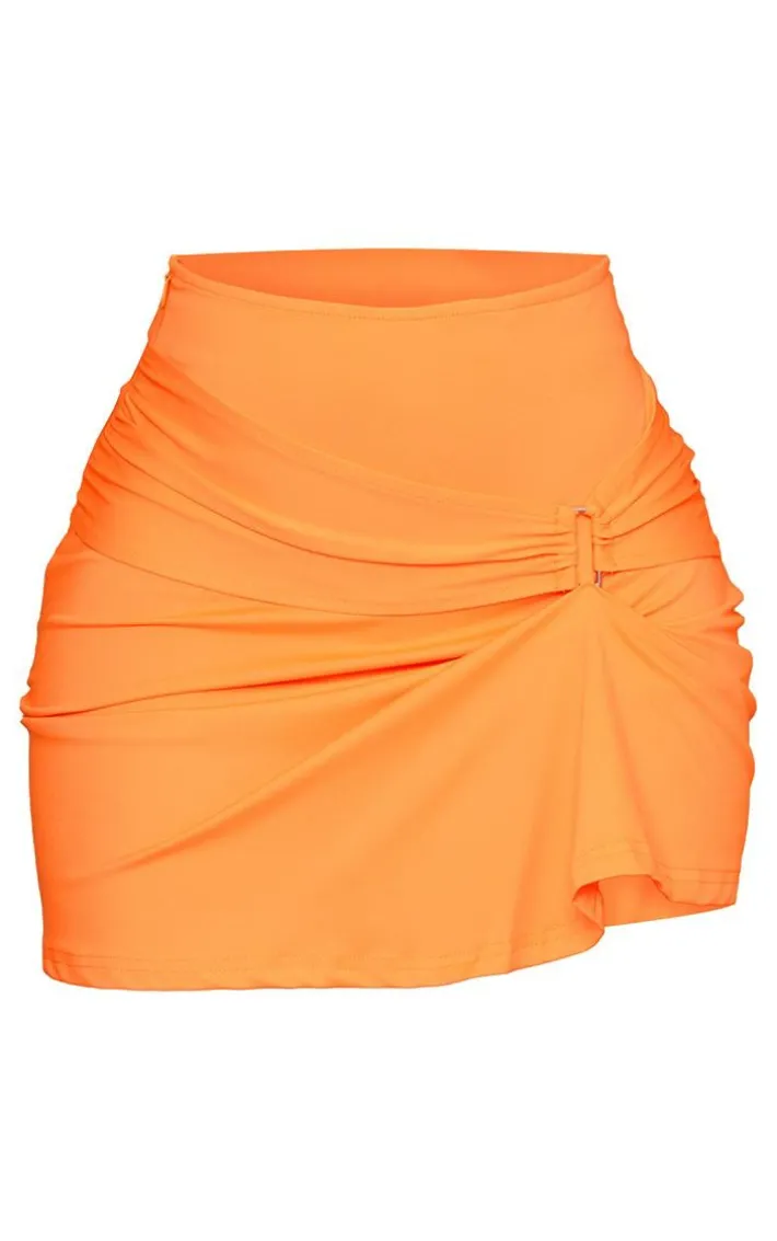 Orange Side Ruched Buckle Detail Mini Skirt