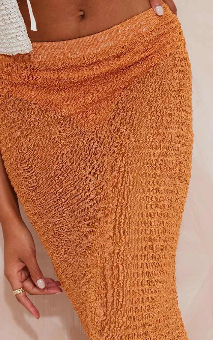 Orange Textured Sheer Midaxi Skirt