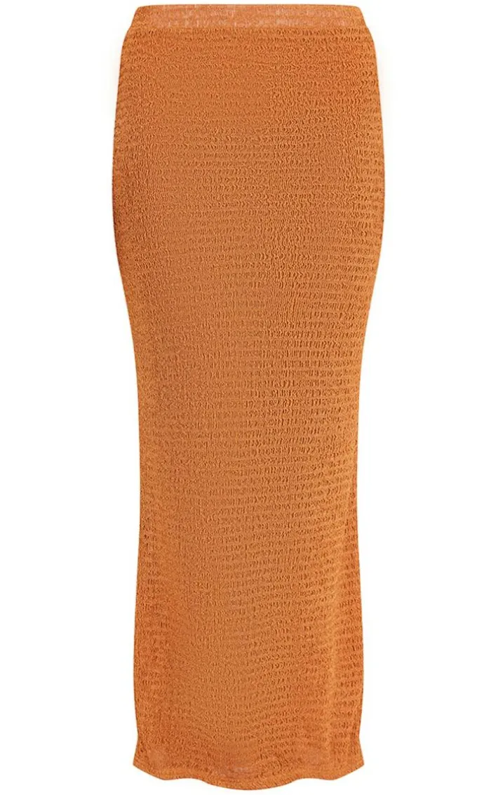 Orange Textured Sheer Midaxi Skirt