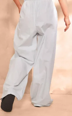 Pale Blue Cotton Poplin Drawstring Straight Leg Pants