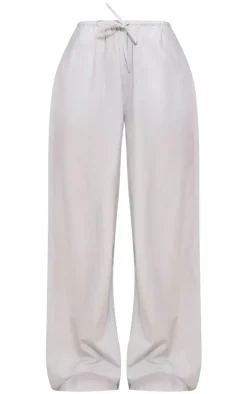 Pale Blue Cotton Poplin Drawstring Straight Leg Pants