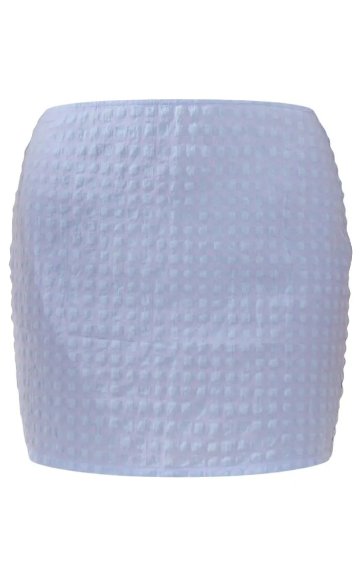 Outlet PrettyLittleThing Gingham Seersucker Mini Skirt Pale Blue