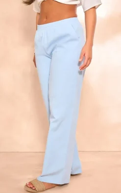 Pale Blue Twill Elasticated Waist Straight Leg Pants