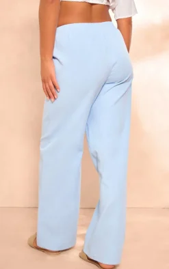 Pale Blue Twill Elasticated Waist Straight Leg Pants