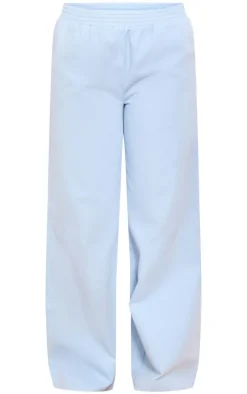 Pale Blue Twill Elasticated Waist Straight Leg Pants