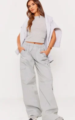 Pale Blue Washed Twill Elasticated Waist Straight Leg Pants