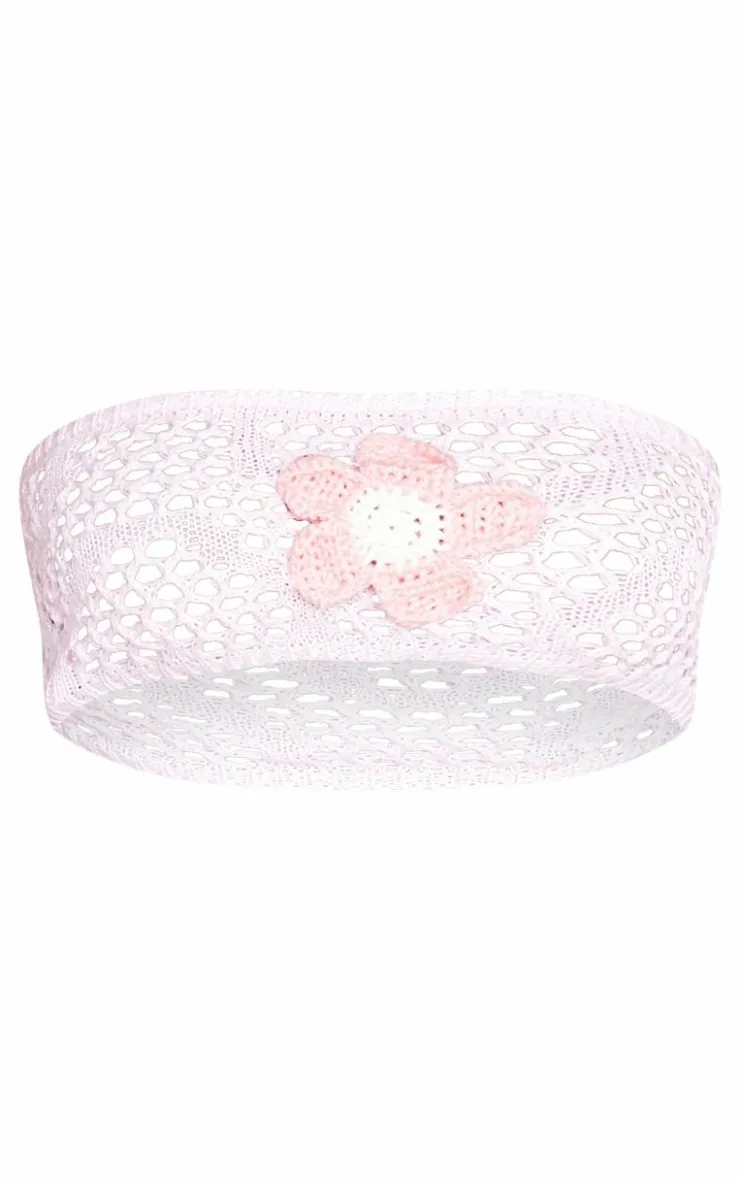 PrettyLittleThing Open Crochet Floral Applique Bandeau Pale Pink