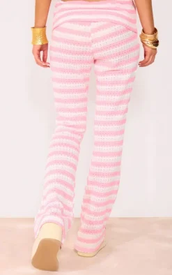 Pale Pink Textured Jersey Fold Over Waist Flares