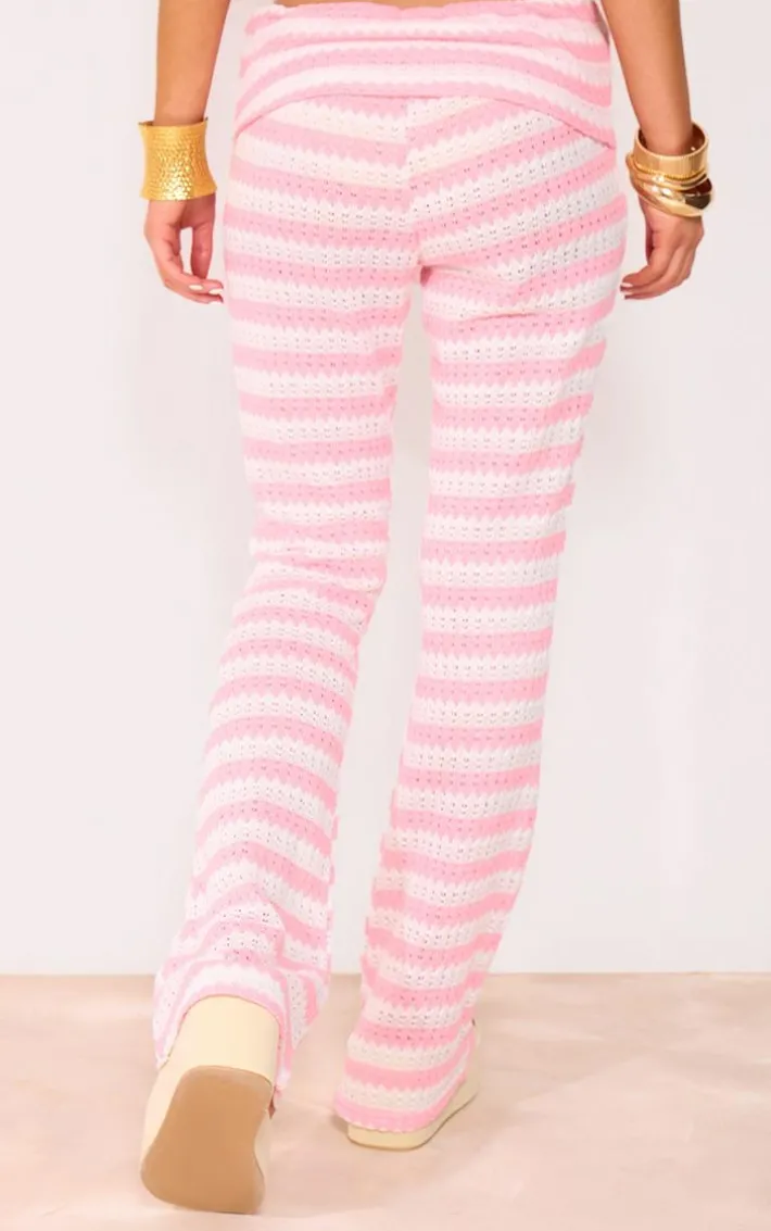 Pale Pink Textured Jersey Fold Over Waist Flares