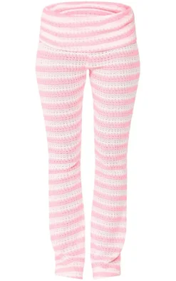 Pale Pink Textured Jersey Fold Over Waist Flares