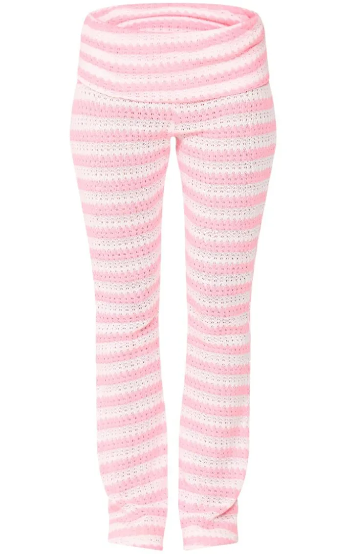 Pale Pink Textured Jersey Fold Over Waist Flares