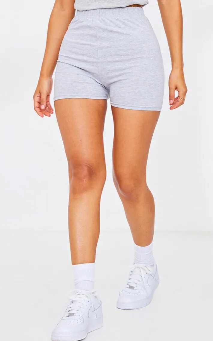 Petite Basic Grey Cotton Blend High Waist Hot Pants