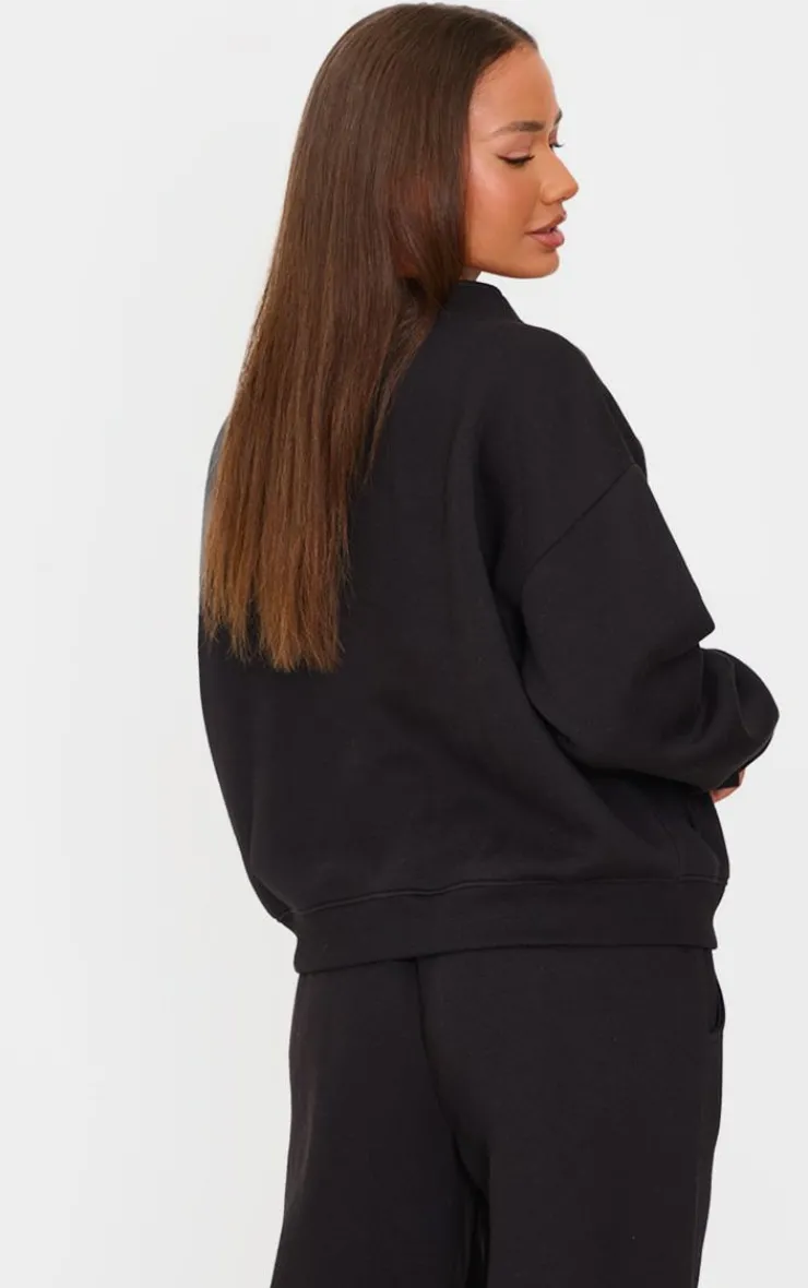 Discount PrettyLittleThing Petite Button Up Sweatshirt Black