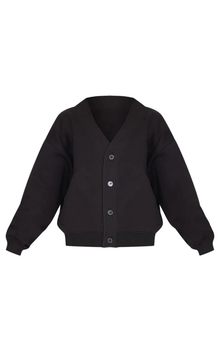 Discount PrettyLittleThing Petite Button Up Sweatshirt Black