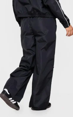 Discount PrettyLittleThing Petite Contrast Piping Shell Track Pants Black