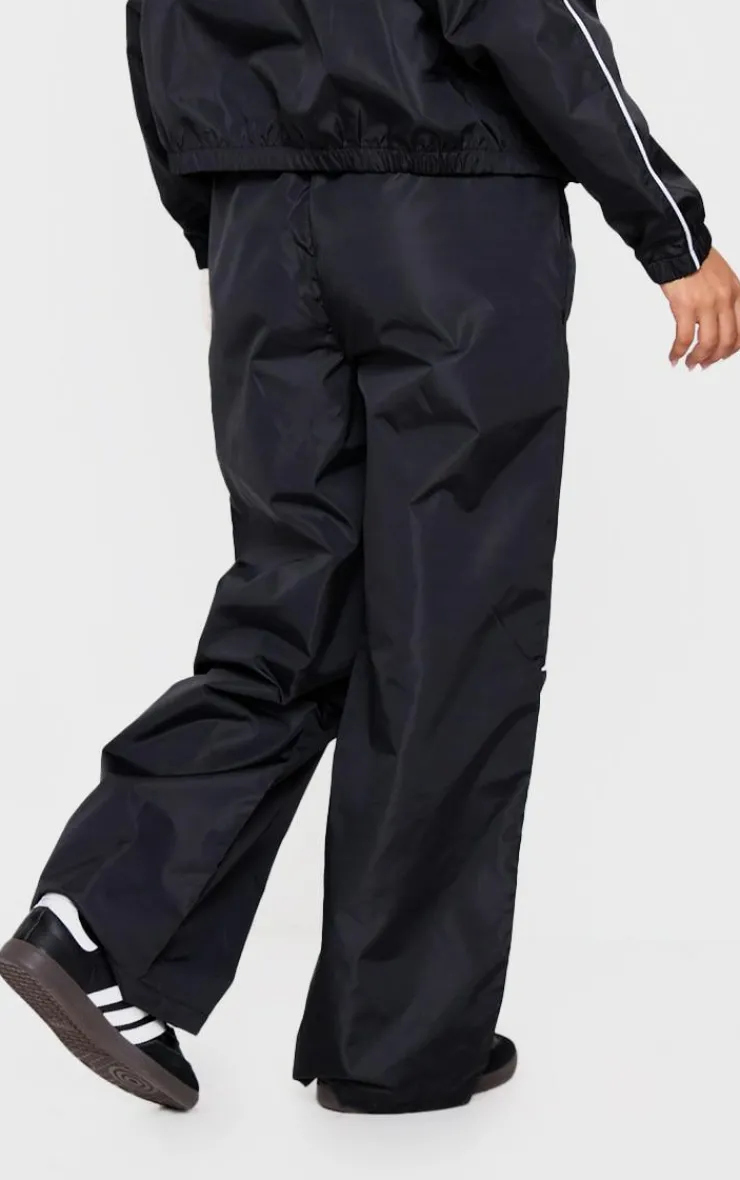 Discount PrettyLittleThing Petite Contrast Piping Shell Track Pants Black