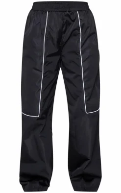 Discount PrettyLittleThing Petite Contrast Piping Shell Track Pants Black