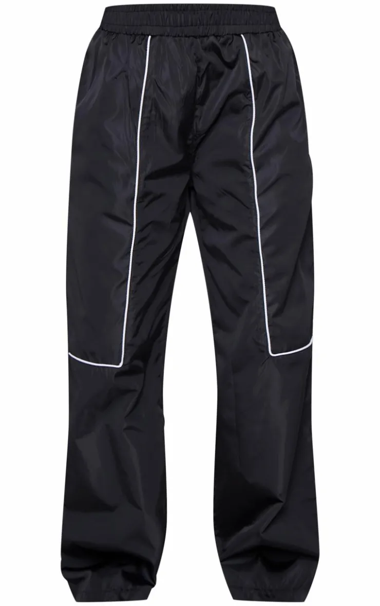 Discount PrettyLittleThing Petite Contrast Piping Shell Track Pants Black